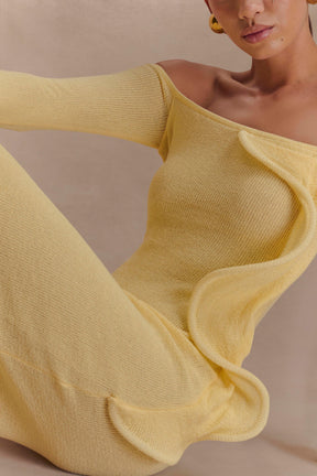 Sandrine Off Shoulder Knit Maxi Dress - Lemon