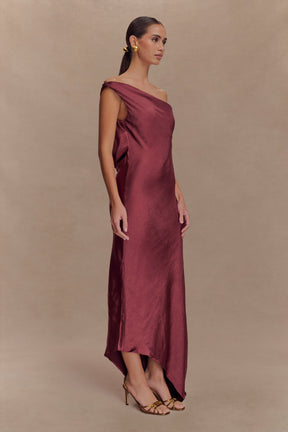 Yvette Slip Maxi Dress With Asymmetrical Hem - Brown Cherry
