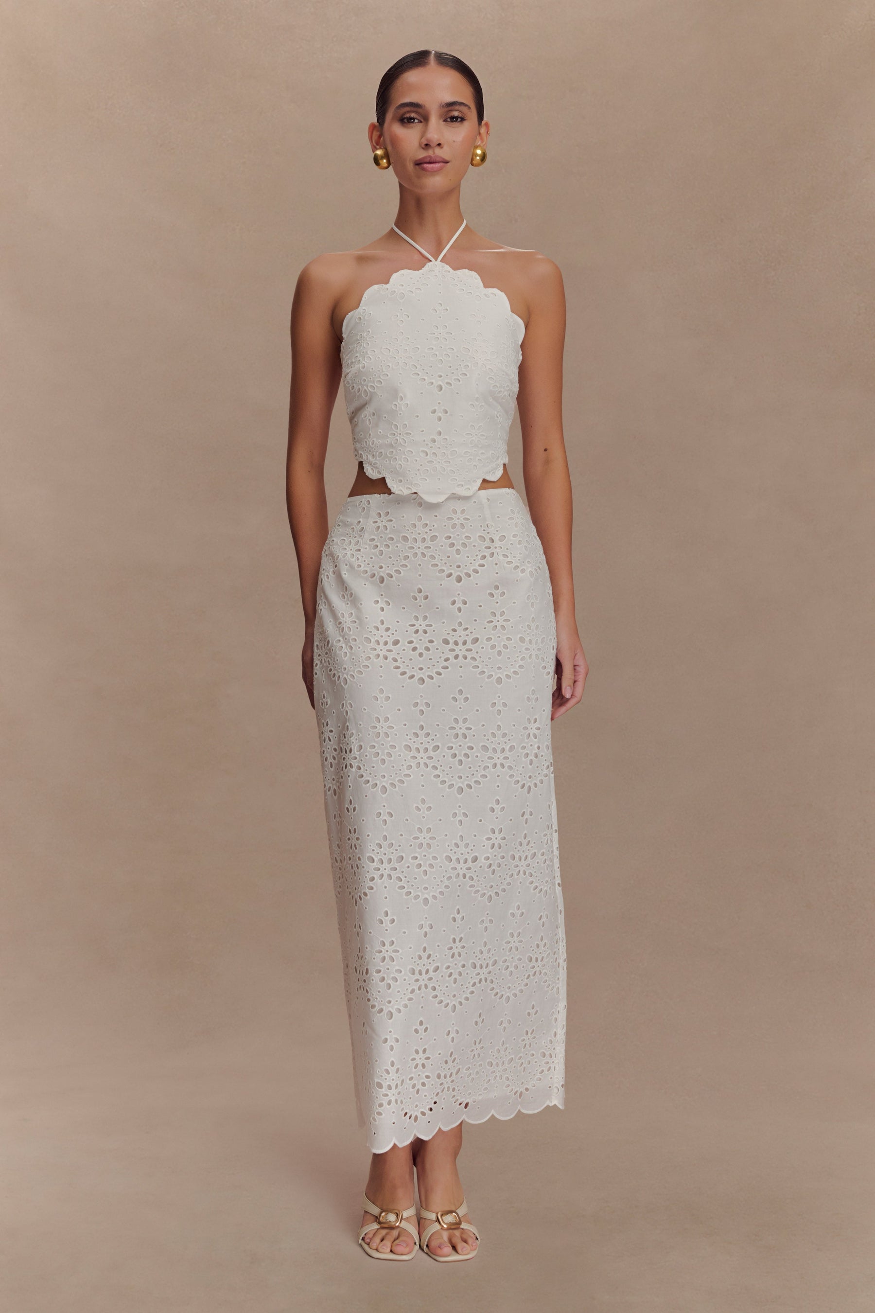 Kensley Broderie Midi Skirt - White