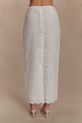 Kensley Broderie Midi Skirt - White