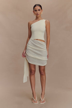 Cali Drape Skirt Knit Mini Dress - Ivory