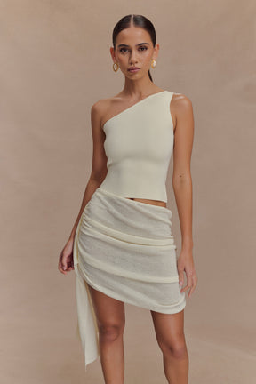 Cali Drape Skirt Knit Mini Dress - Ivory