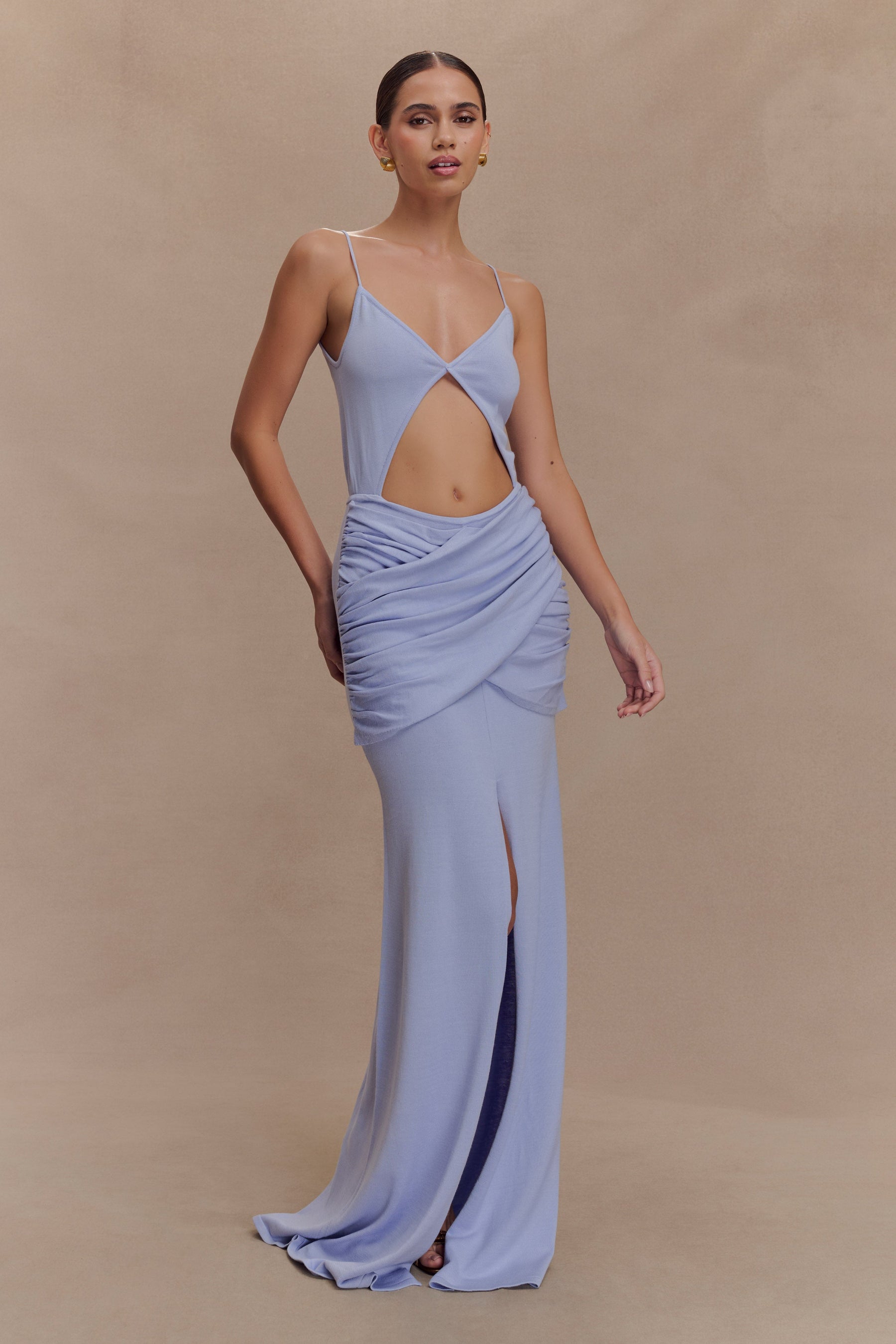Reama Wrap Over Knit Maxi Dress - Cornflower Blue
