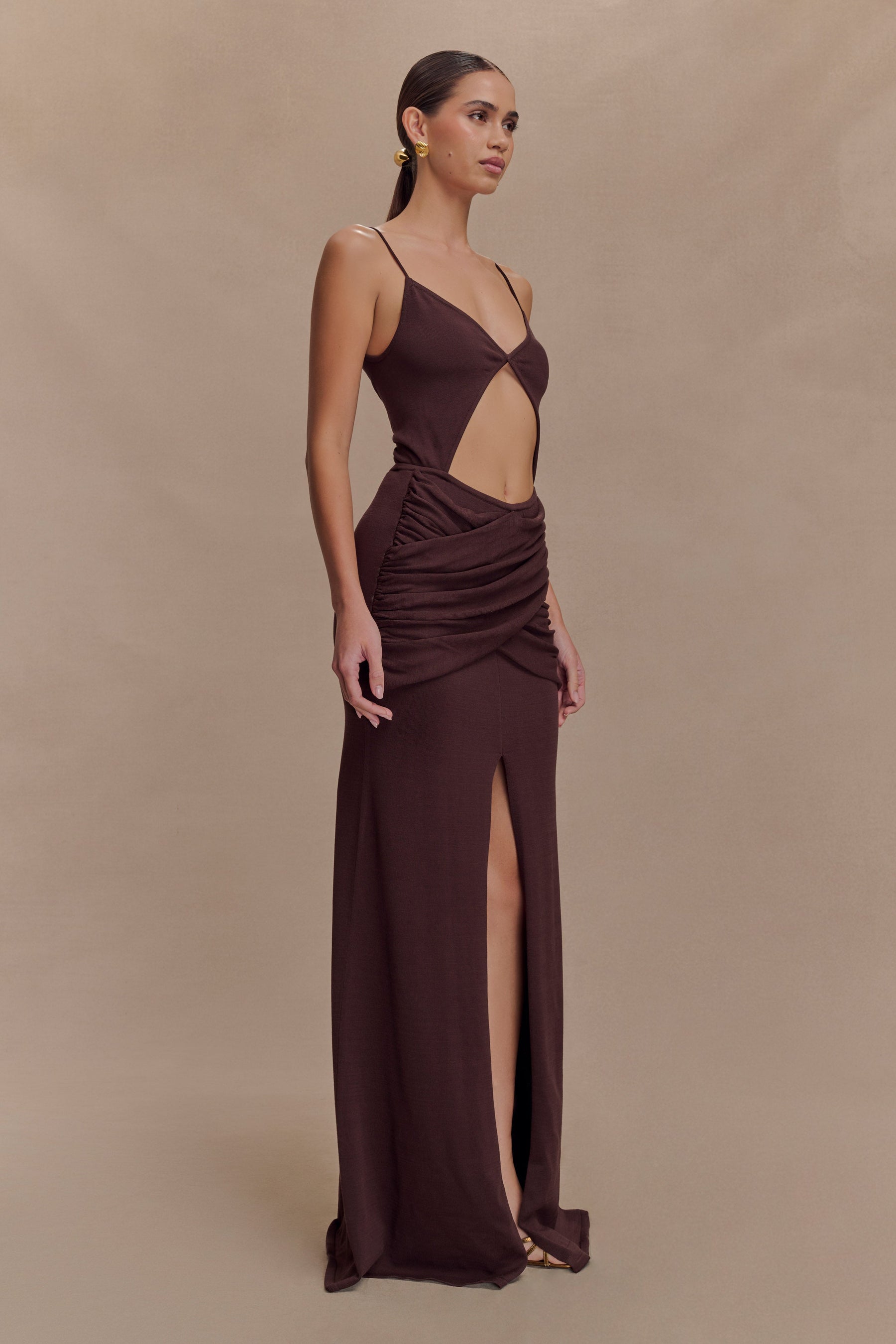 Reama Wrap Over Knit Maxi Dress - Chocolate
