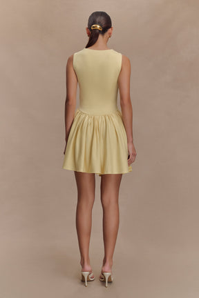 Sharon Scuba Jersey Mini Dress - Pastel Lemon