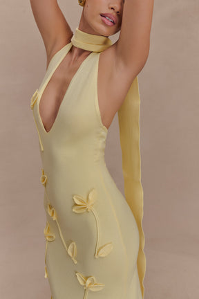 Wynn Floral Knit Midi Dress - Lemon