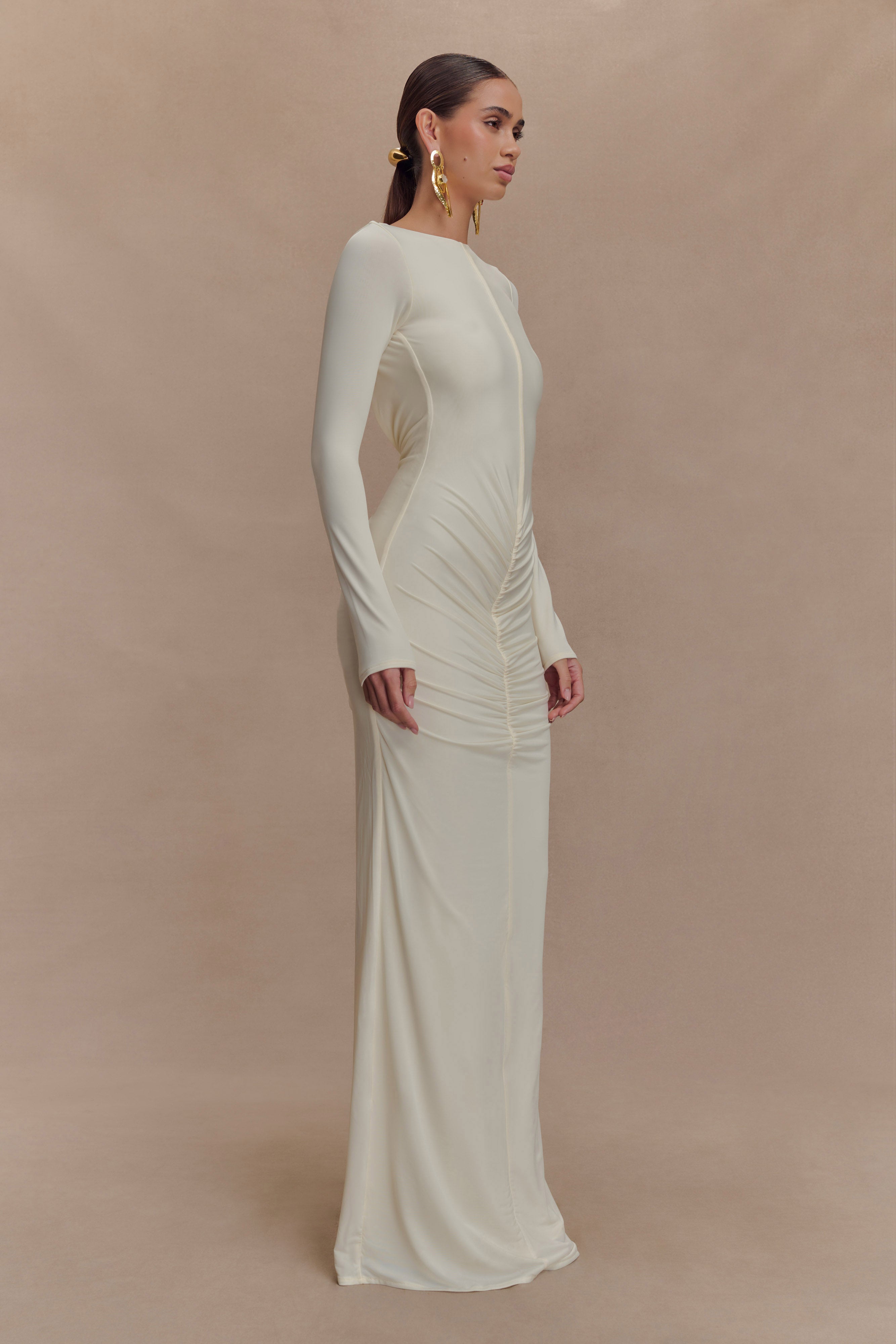 Louisa Long Sleeve Slinky Maxi Dress - Ivory