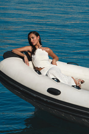 Kensley Broderie Halter Top - White