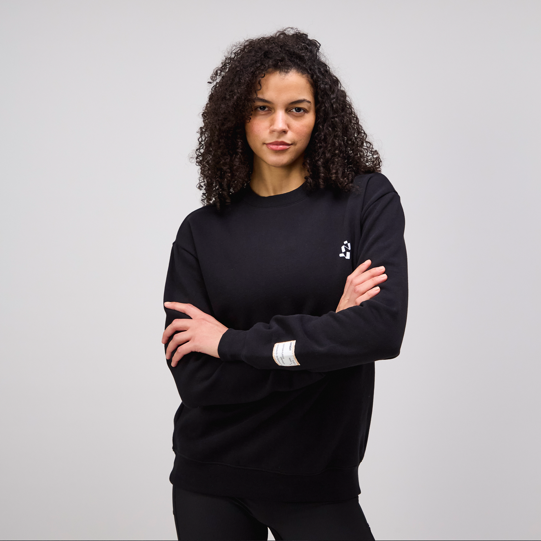 Cotton Fleece Abstract Grid Crewneck - Unisex, Black