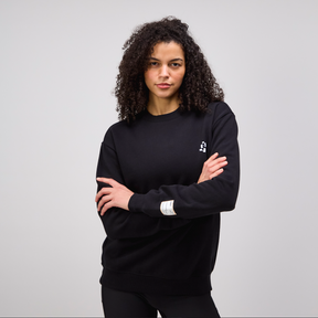 Cotton Fleece Abstract Grid Crewneck - Unisex, Black