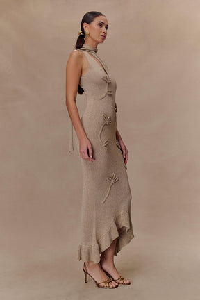 Celestino Floral Metallic Knit Maxi Dress - Gold