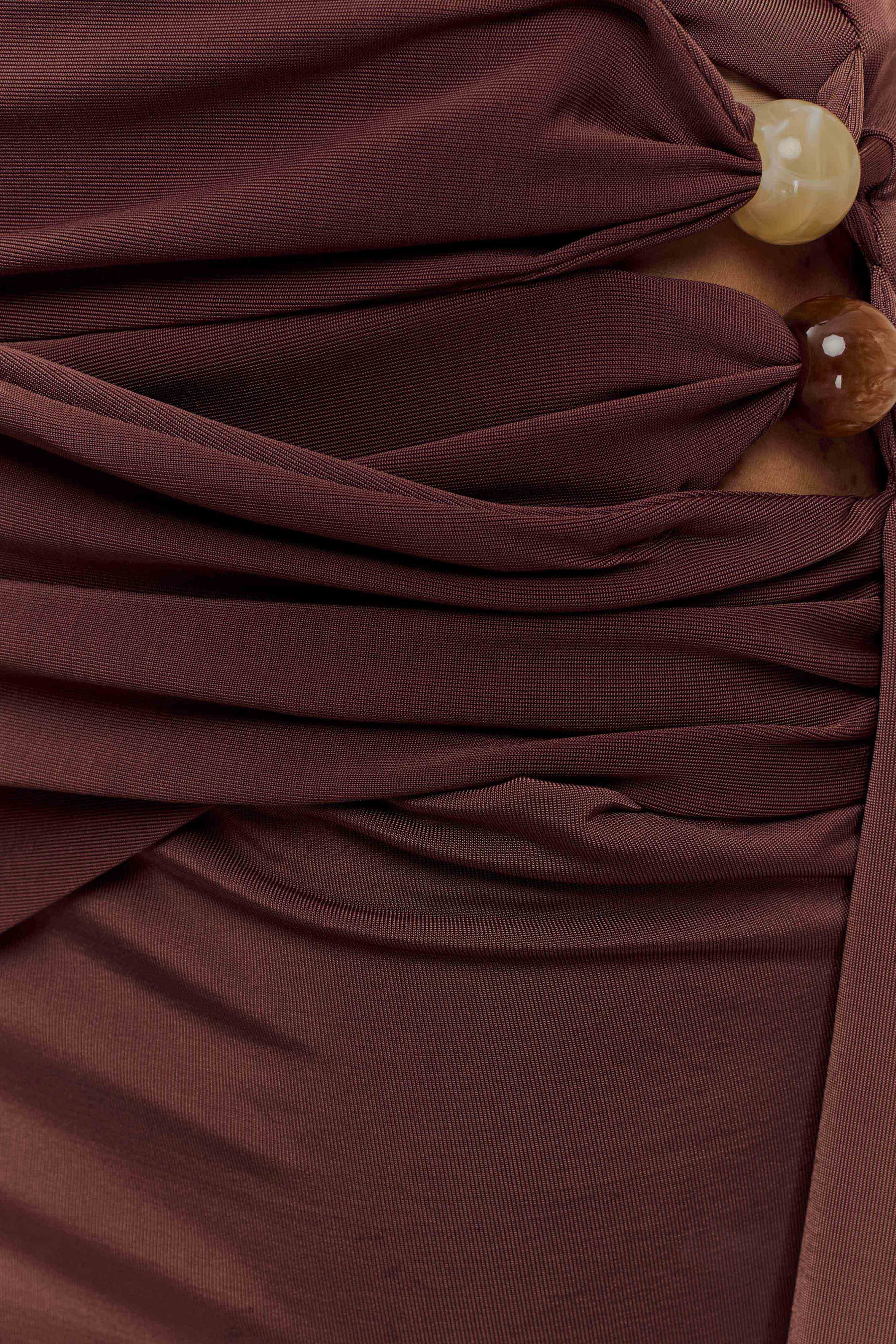 Alicent Slinky Beaded Mini Skirt - Chocolate