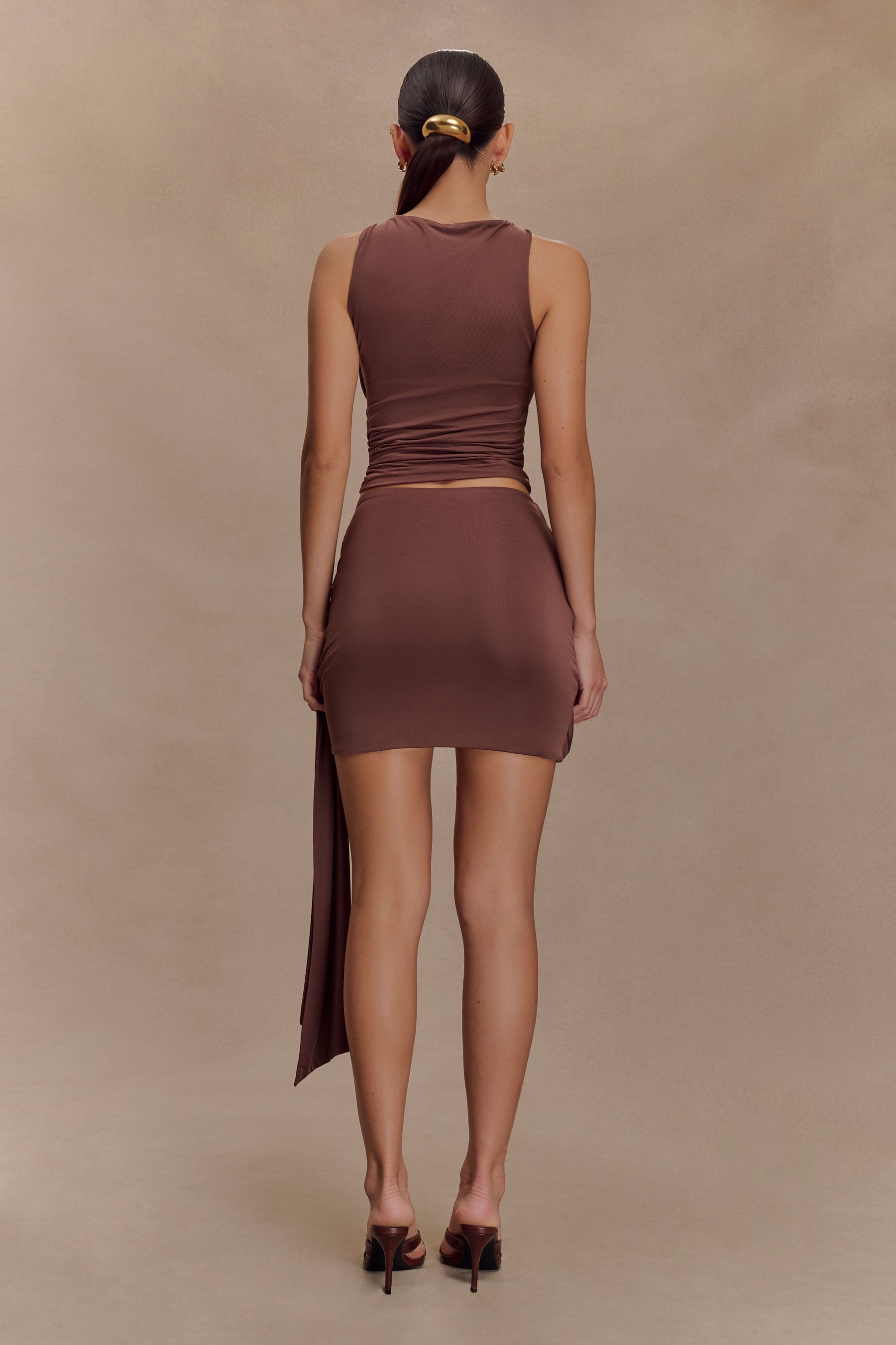 Alicent Slinky Beaded Mini Skirt - Chocolate