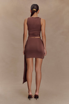 Alicent Slinky Beaded Mini Skirt - Chocolate