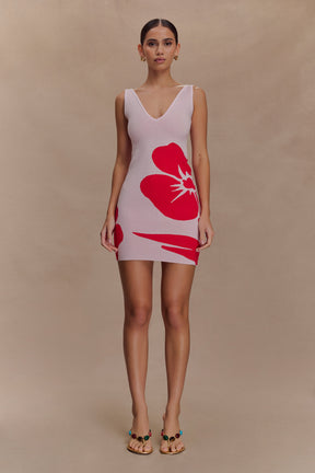 Dorothy Knit Print Mini Dress - Red Deco Fleur Print