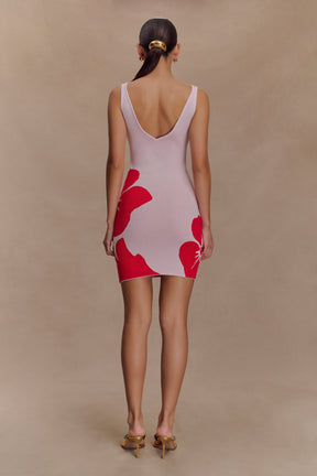 Dorothy Knit Print Mini Dress - Red Deco Fleur Print