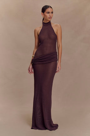 Reece Halter Knit Maxi Dress - Chocolate