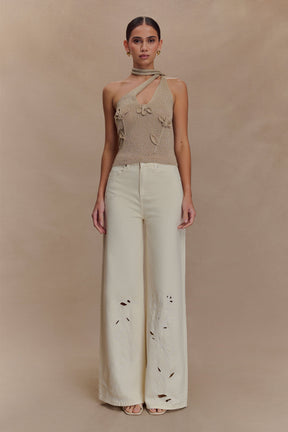 Leone One Shoulder Metallic Knit Top - Gold