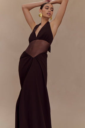 Jonna Chiffon And Mesh Maxi Dress - Dark Chocolate