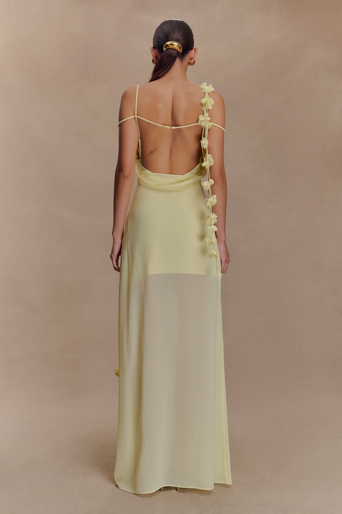 Rosalie Floral Chiffon Maxi Dress - Pastel Lemon