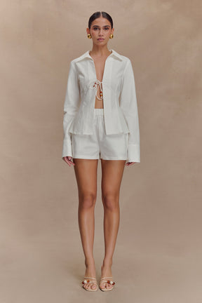 Annalee Cotton Beaded Tie Shirt - White