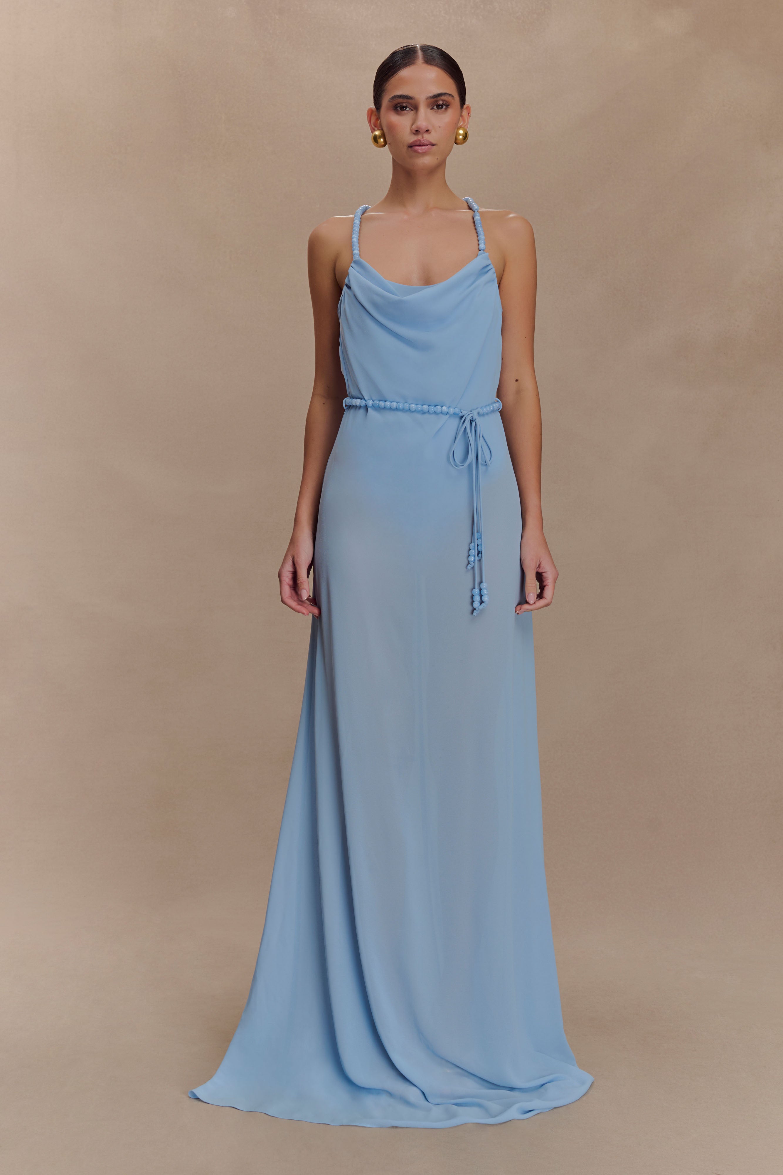 Elaine Chiffon Beaded Maxi Dress - Sky Blue