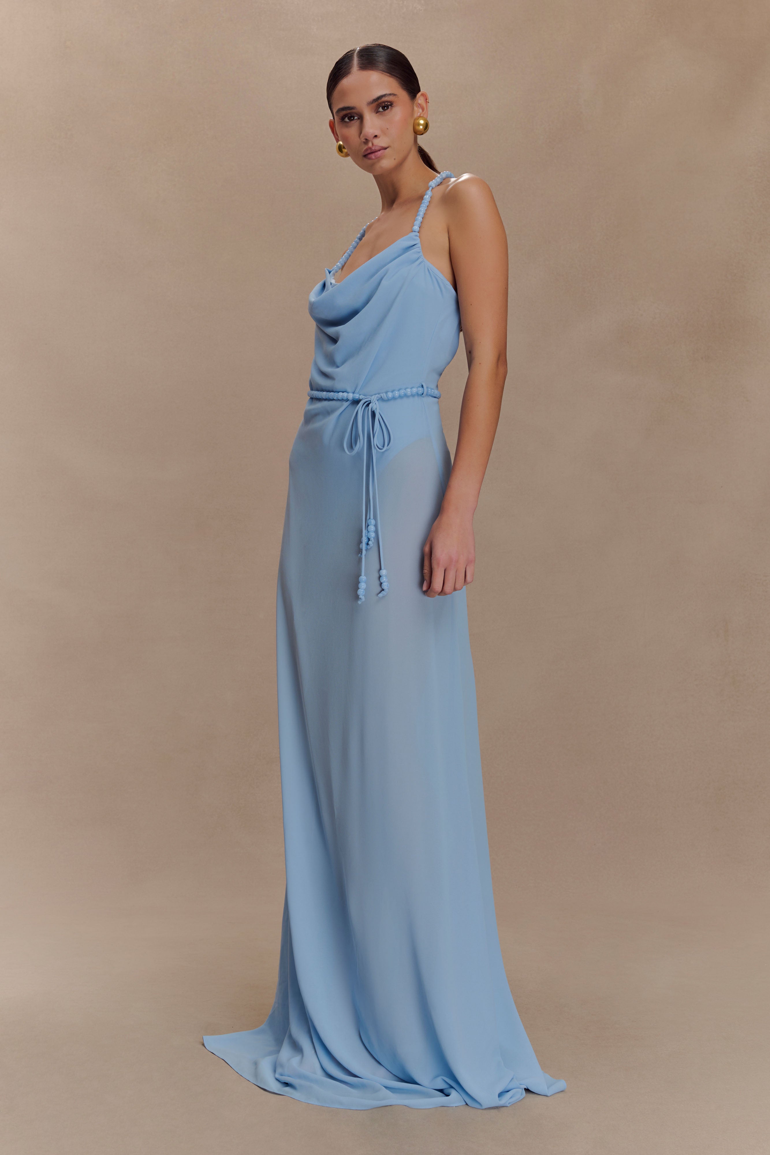 Elaine Chiffon Beaded Maxi Dress - Sky Blue