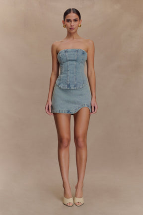 Alessia Embroidered Denim Mini Skirt - Light Vintage