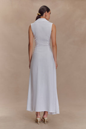 Dante Ruched Linen Midi Dress - White