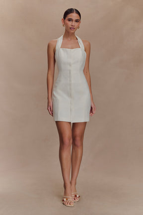 Anya Linen Halter Mini Dress - Oat Marle
