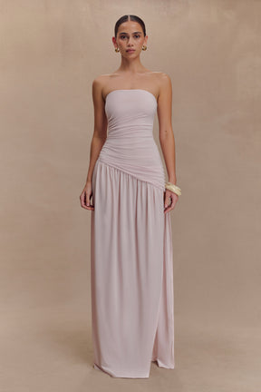 Bex Strapless Slinky Maxi Dress With Split - Pale Pink
