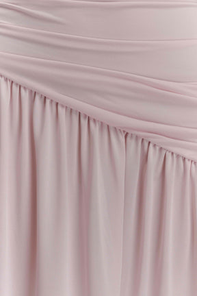 Bex Strapless Slinky Maxi Dress With Split - Pale Pink