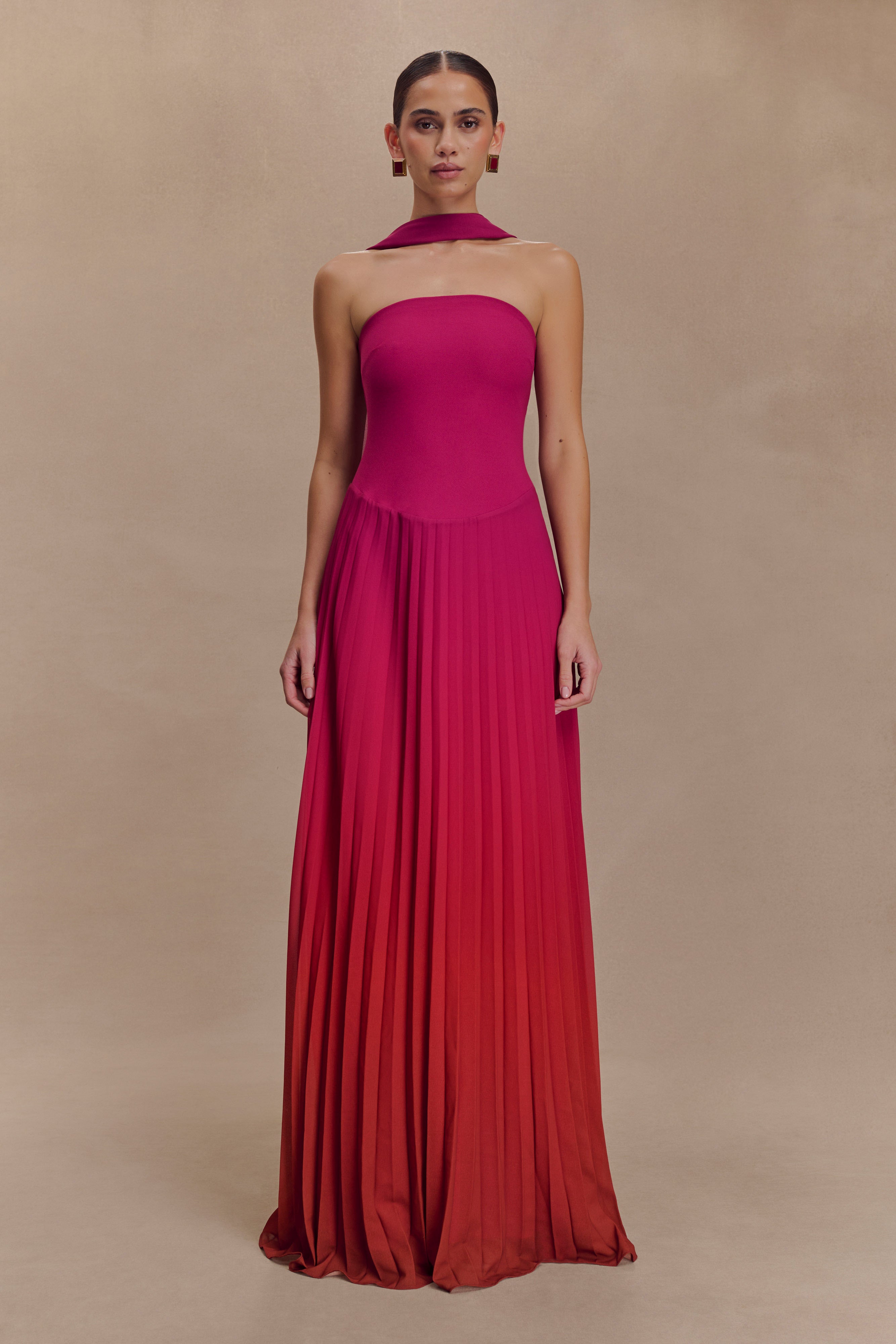 Caira Chiffon Scarf Maxi Dress - Ombre Dark Pink
