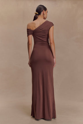Ashford Asymmetrical Slinky Maxi Dress - Chocolate