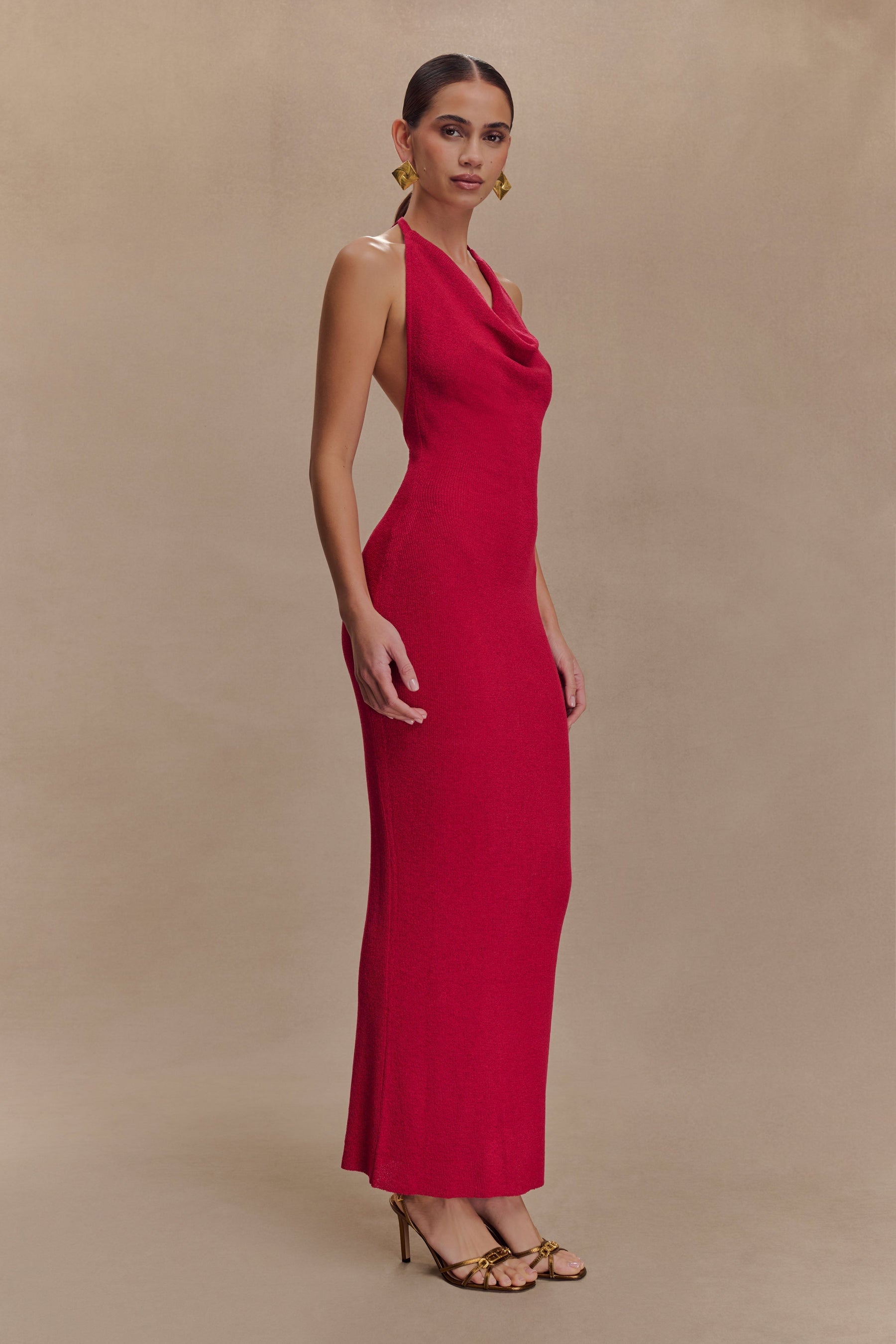 Ayella Cowl Knit Maxi Dress - Raspberry