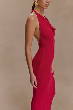 Ayella Cowl Knit Maxi Dress - Raspberry