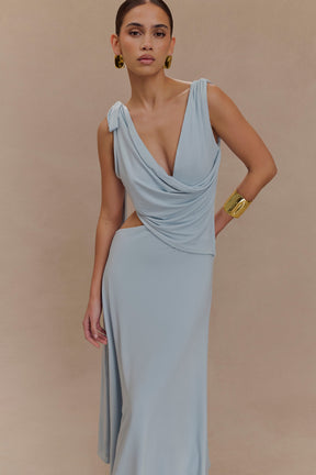 Raleigh Asymmetrical Slinky Midi Dress - Pale Blue