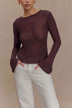 Isabella Long Sleeve Knit Top - Chocolate