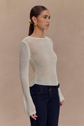 Isabella Long Sleeve Knit Top - White