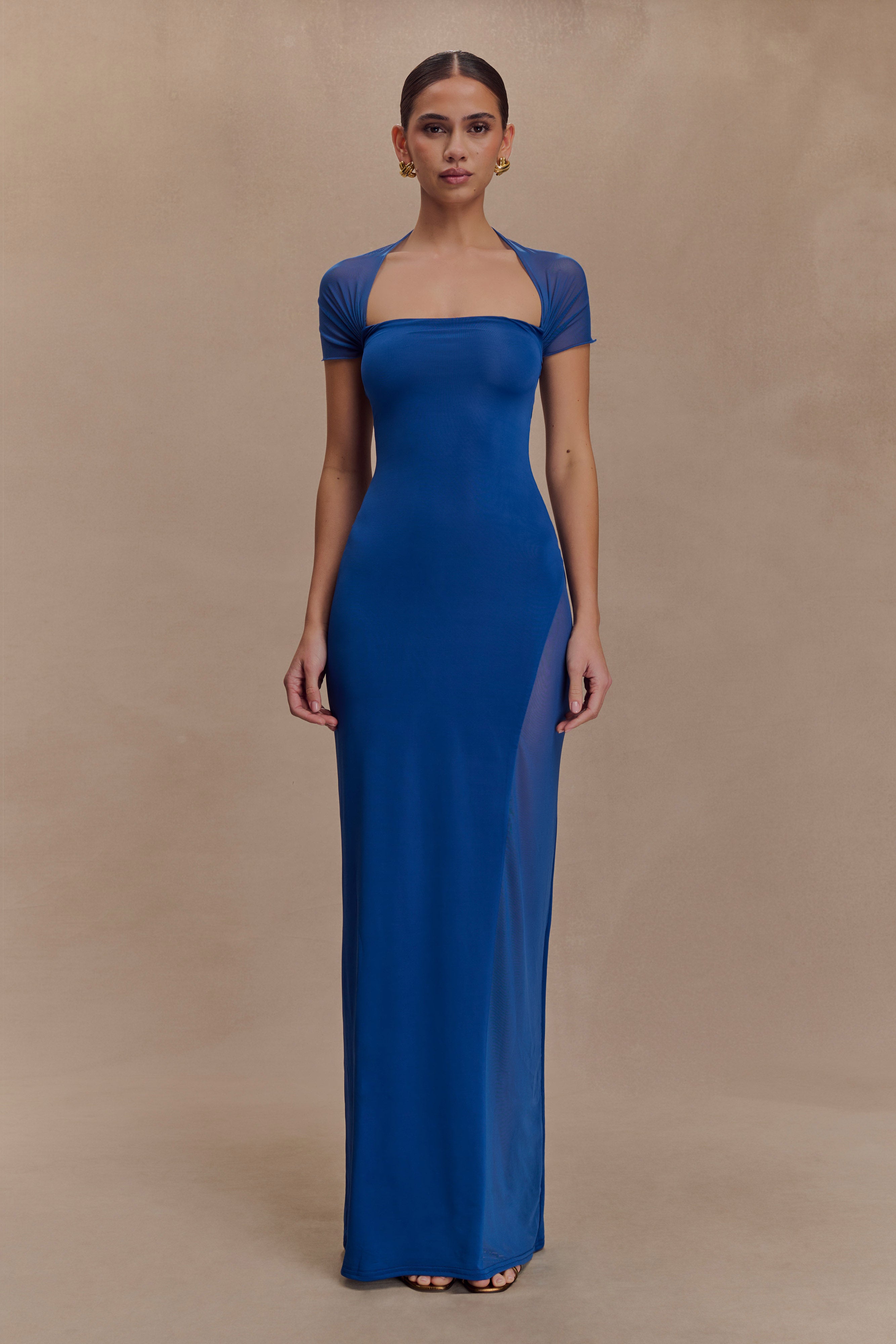 Wyatt Slinky And Mesh Maxi Dress - Cobalt Blue