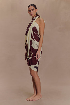 Evie Cotton Sarong - Chocolate Deco Fleur Print