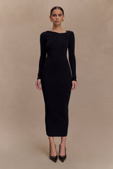 Culver Draped Twist Knit Midi Dress - Black
