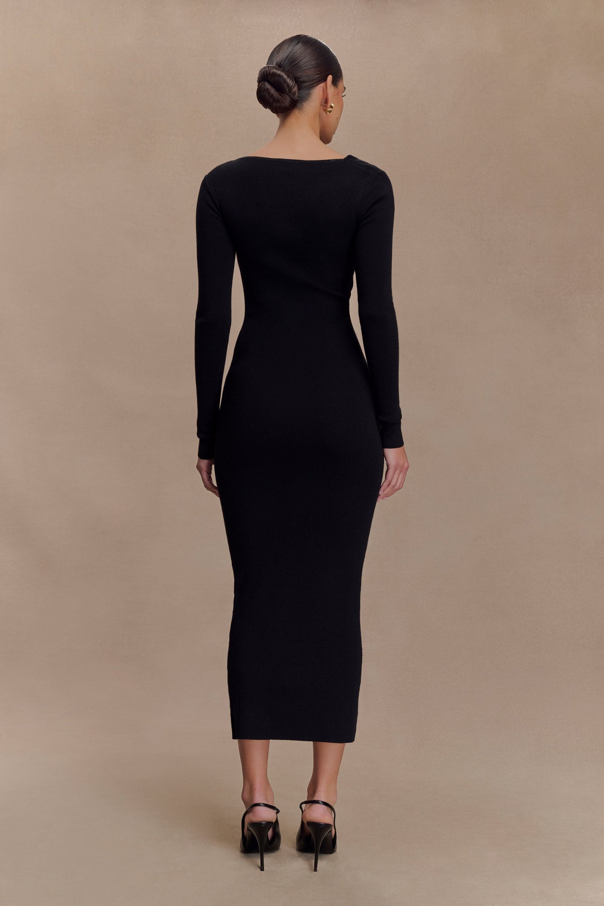 Culver Draped Twist Knit Midi Dress - Black