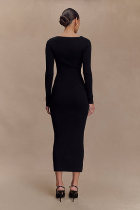 Culver Draped Twist Knit Midi Dress - Black