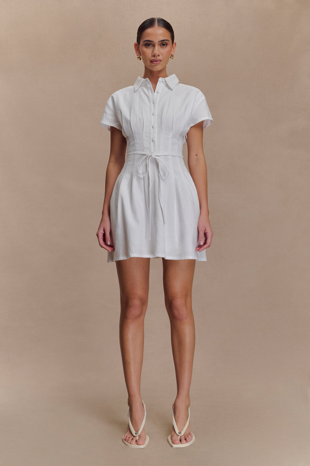 Aysha Buttoned Linen Mini Dress - White