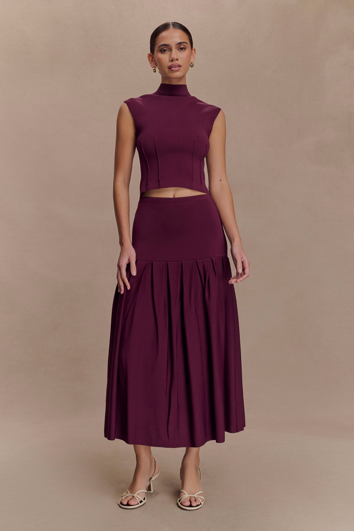 Romaine Bandage Knit Midi Skirt - Wine