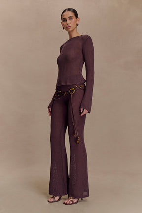 Enid Faux Leather Beaded Belt - Chocolate