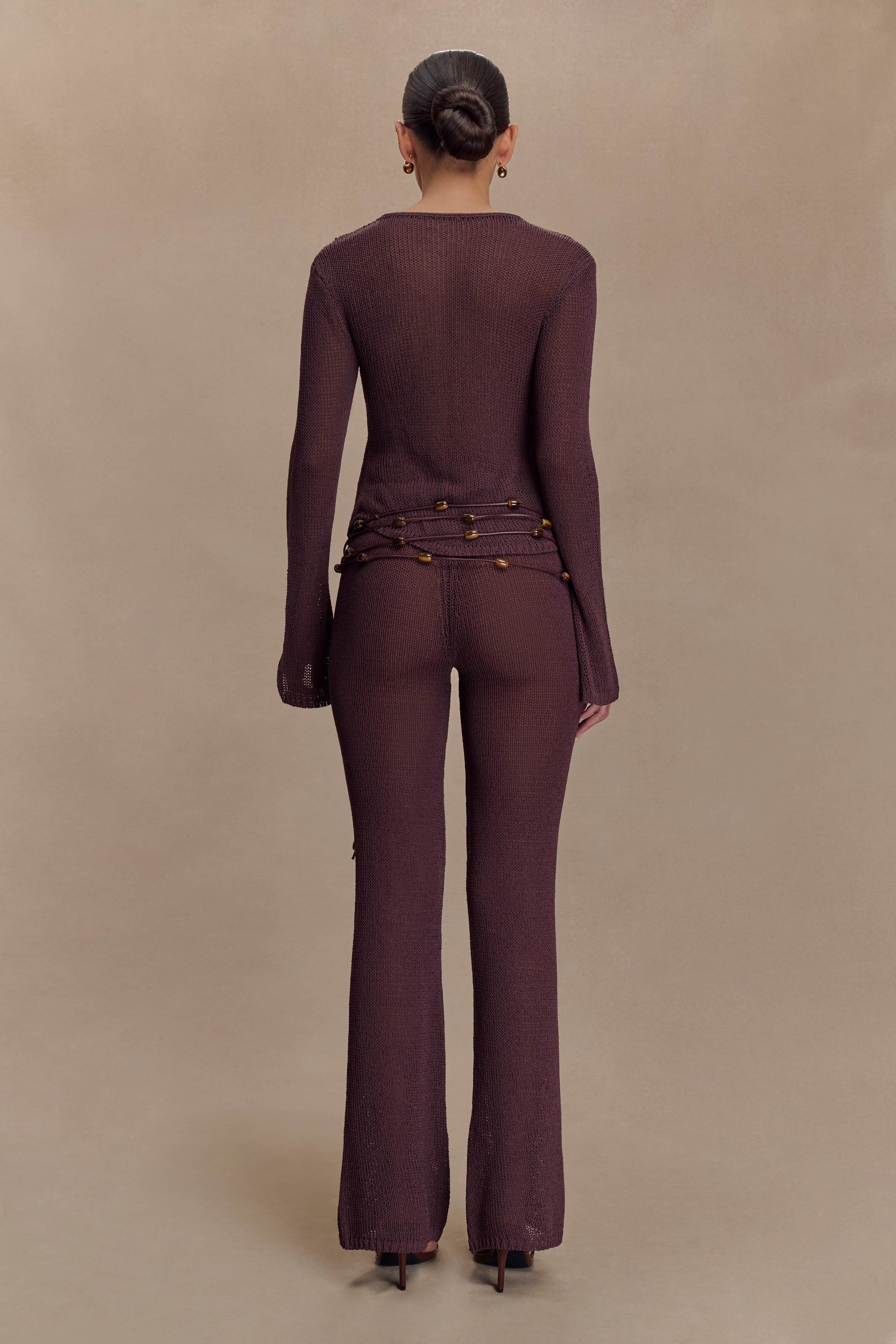 Enid Faux Leather Beaded Belt - Chocolate