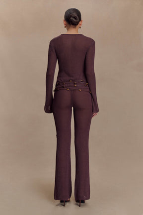 Enid Faux Leather Beaded Belt - Chocolate