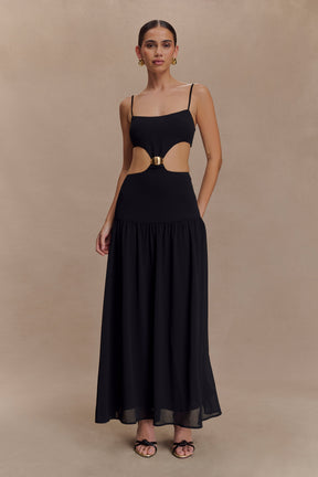 Georgina Chiffon Midi Dress - Black